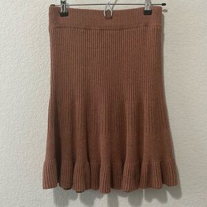 FREE PEOPLE Cocoa Heather Pull-on Ribbed Knit Mini Skirt, Size M